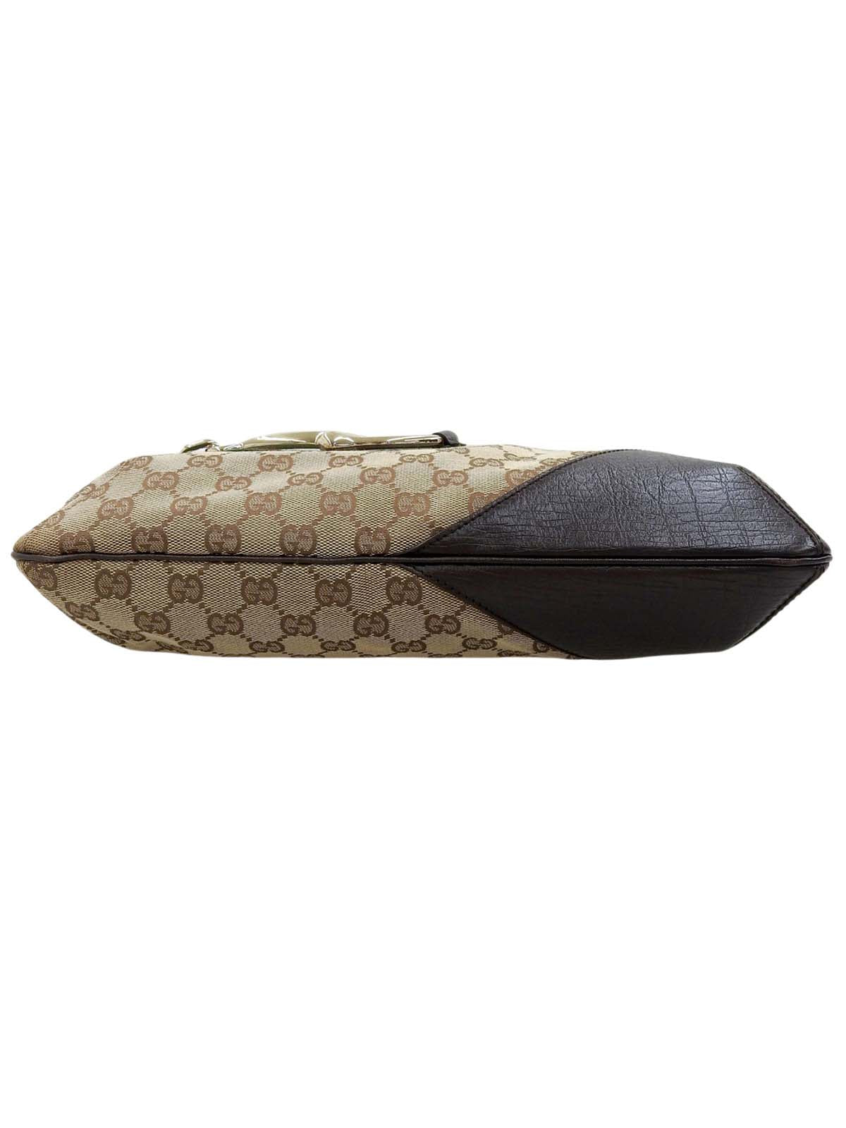 帆布 GG 图案雪莉线马衔扣单肩包，米色