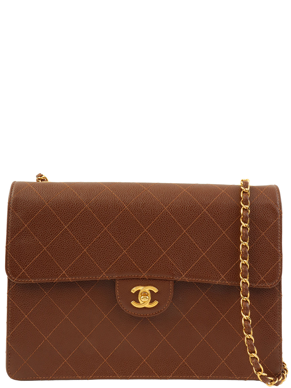 1998年鱼子酱皮CC旋扣链条单肩包，棕色