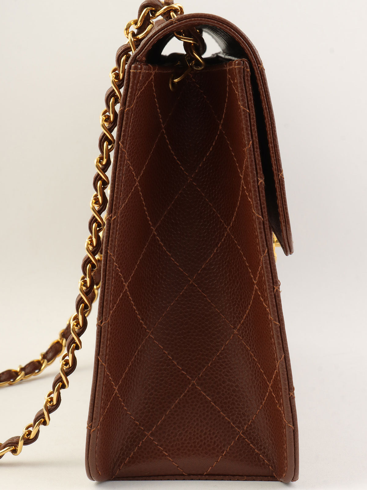 1998年鱼子酱皮CC旋扣链条单肩包，棕色