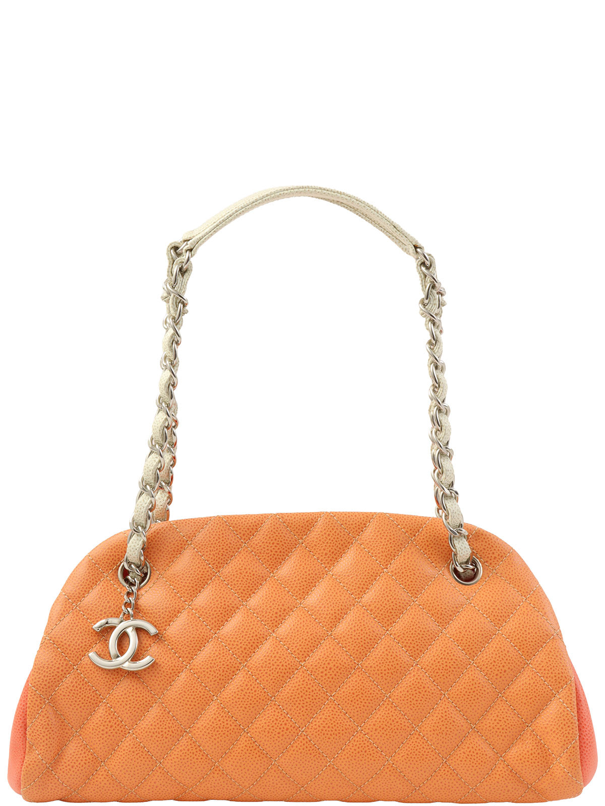 2013年頃製 キャビアスキンCCマークチャームチェーンショルダーバッグ オレンジ/ホワイト