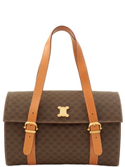 Macadam Pattern Logo Plate Handbag Brown
