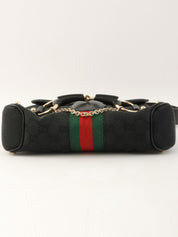 Canvas GG Pattern Sherry Line Horsebit Plate Shoulder Bag in Black