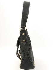 Canvas GG Pattern Sherry Line Horsebit Plate Shoulder Bag in Black