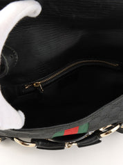 Canvas GG Pattern Sherry Line Horsebit Plate Shoulder Bag in Black