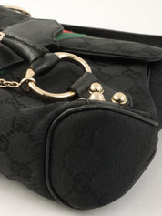 Canvas GG Pattern Sherry Line Horsebit Plate Shoulder Bag in Black