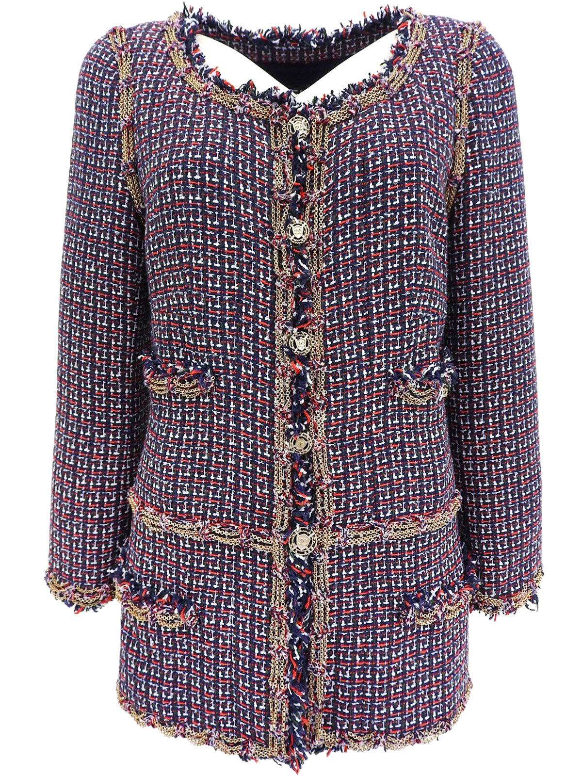 2008年製 ツイードCCマークボタンジャケット グリーン/レッド/マルチ