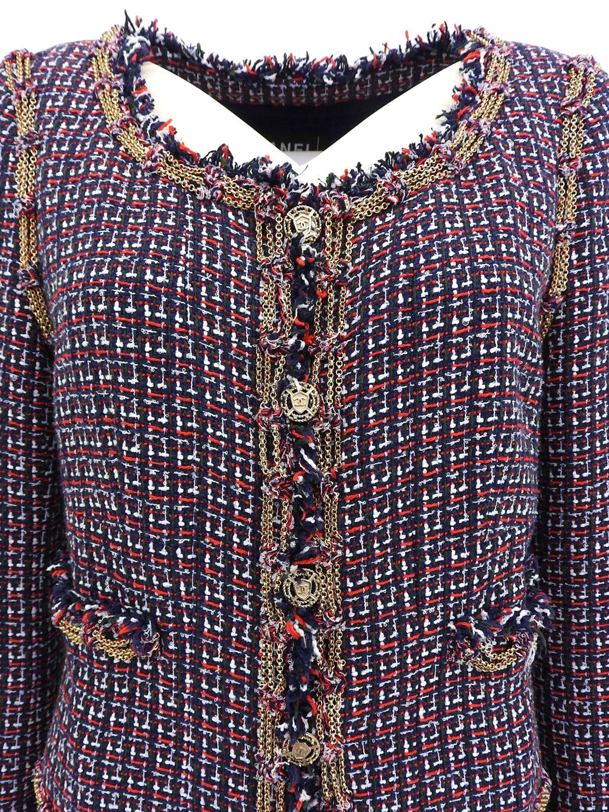 2008年製 ツイードCCマークボタンジャケット グリーン/レッド/マルチ