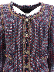 2008年製 ツイードCCマークボタンジャケット グリーン/レッド/マルチ