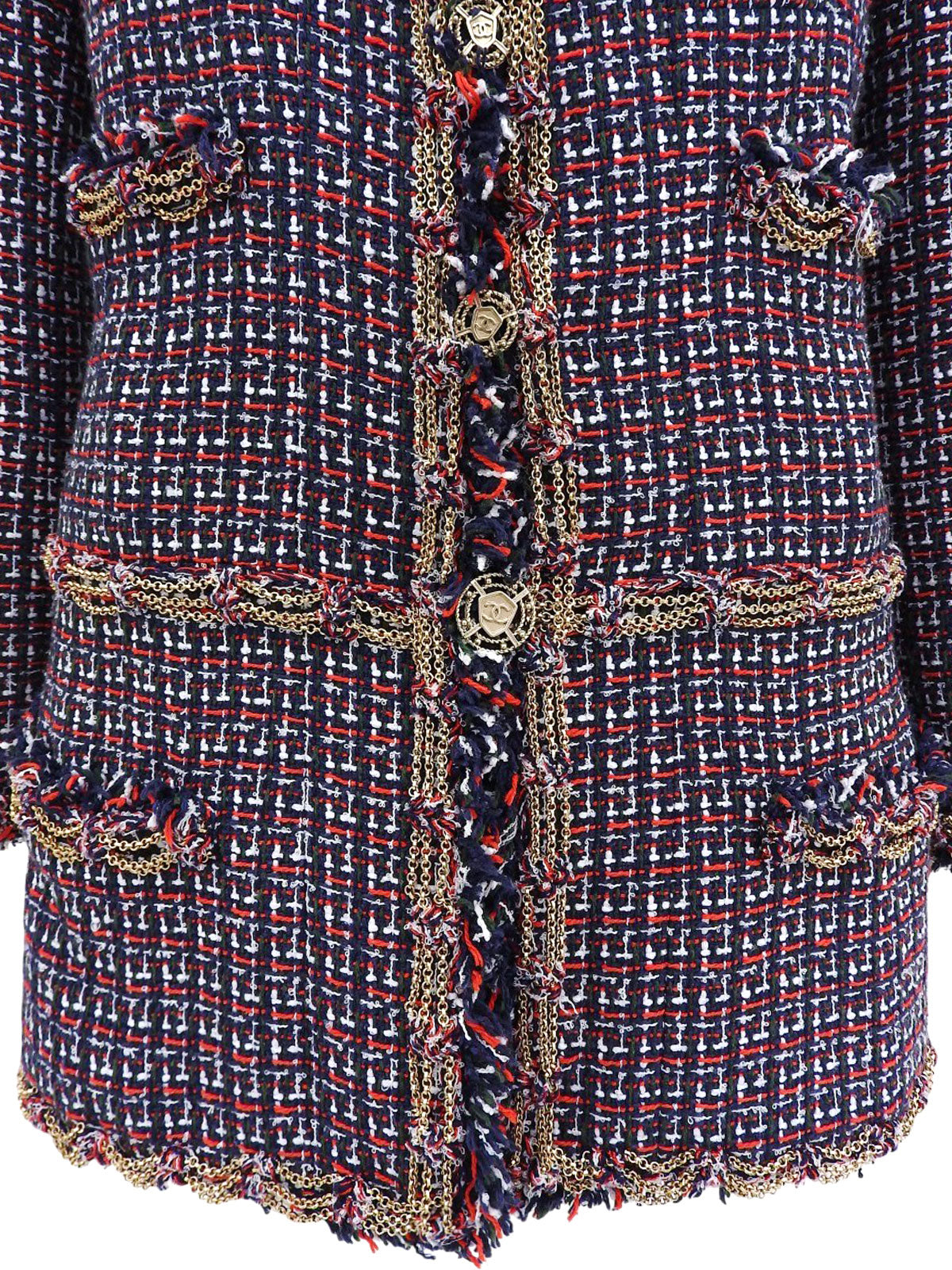 2008年製 ツイードCCマークボタンジャケット グリーン/レッド/マルチ