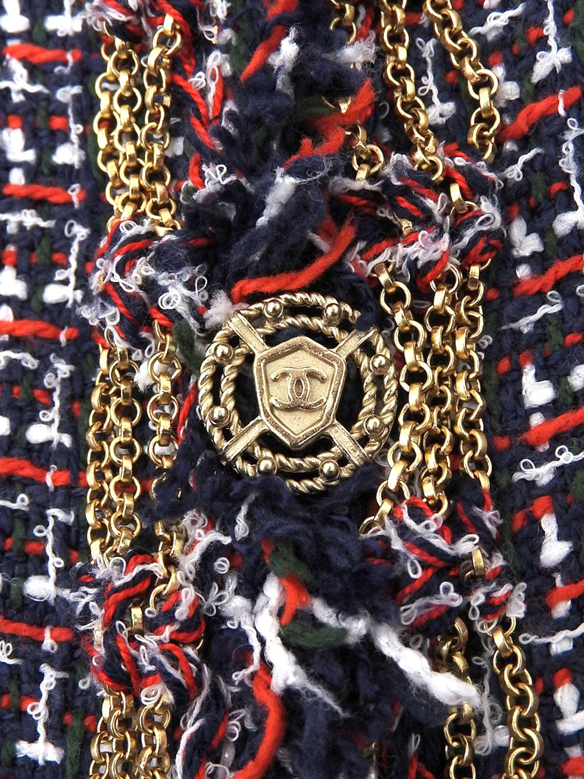 2008年製 ツイードCCマークボタンジャケット グリーン/レッド/マルチ