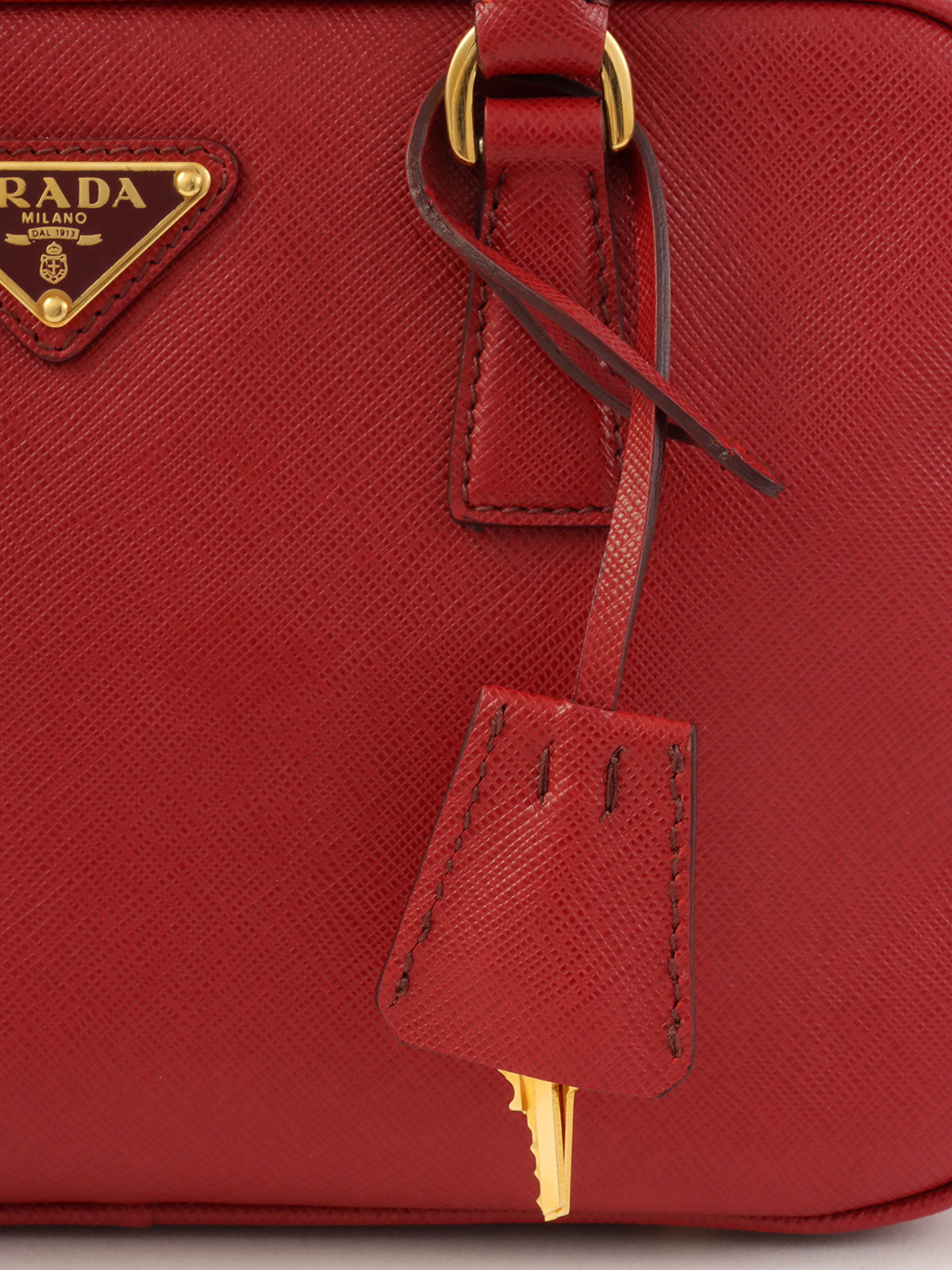 Saffiano Logo Plate Handbag in Red