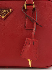 Saffiano Logo Plate Handbag in Red