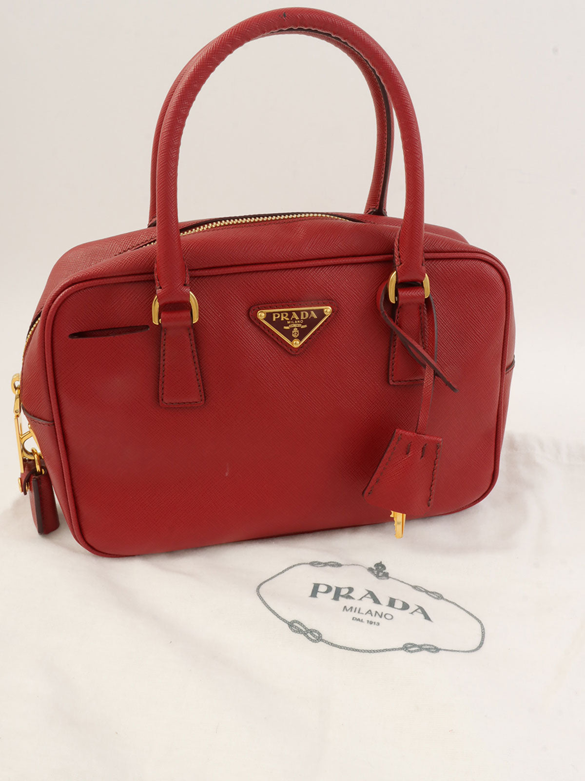 Saffiano Logo Plate Handbag in Red