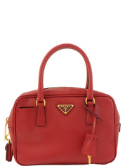 サフィアーノロゴプレートハンドバッグ レッド