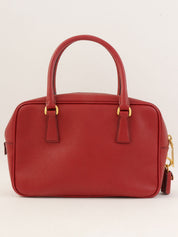 サフィアーノロゴプレートハンドバッグ レッド