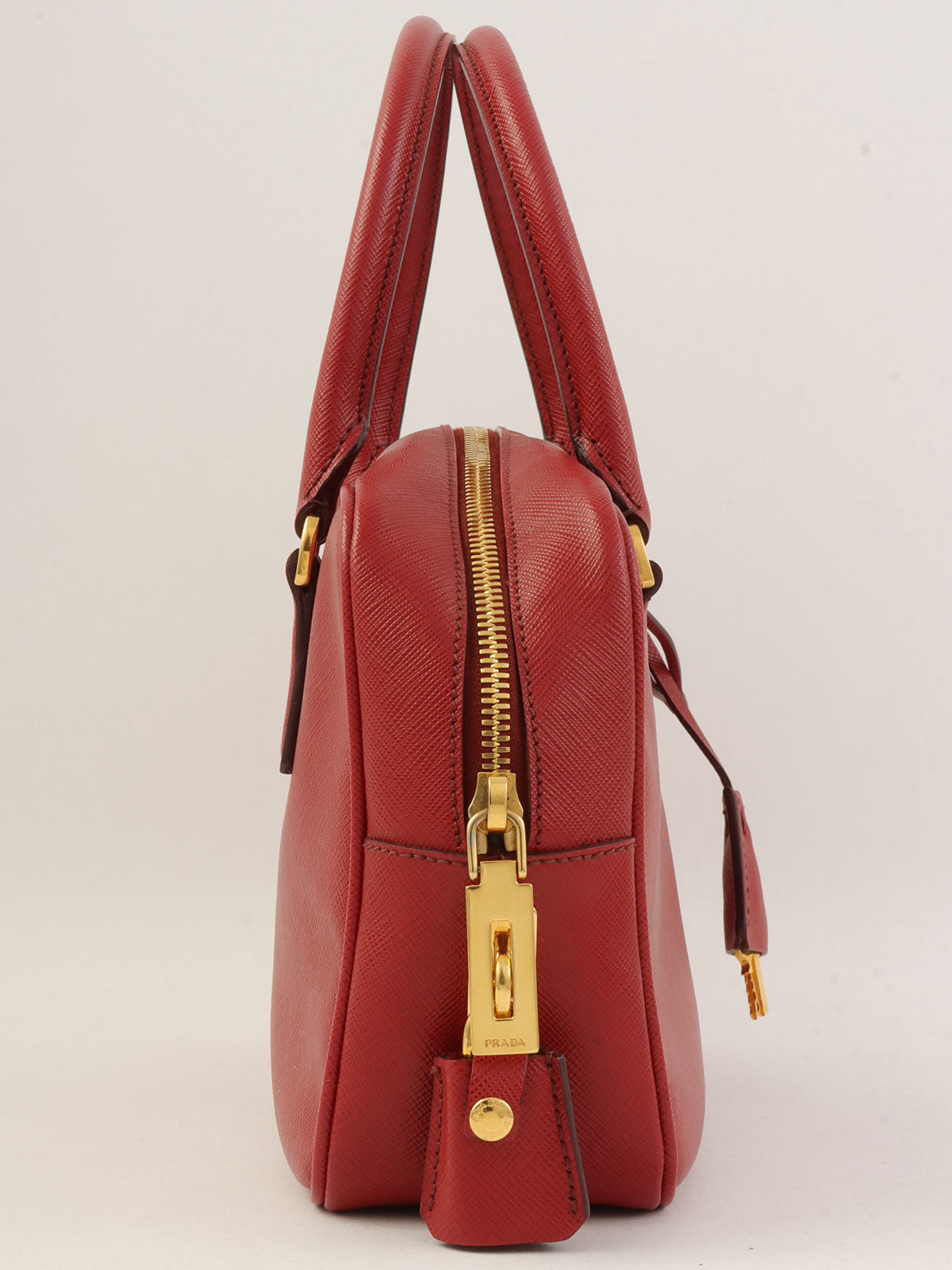 Saffiano Logo Plate Handbag in Red
