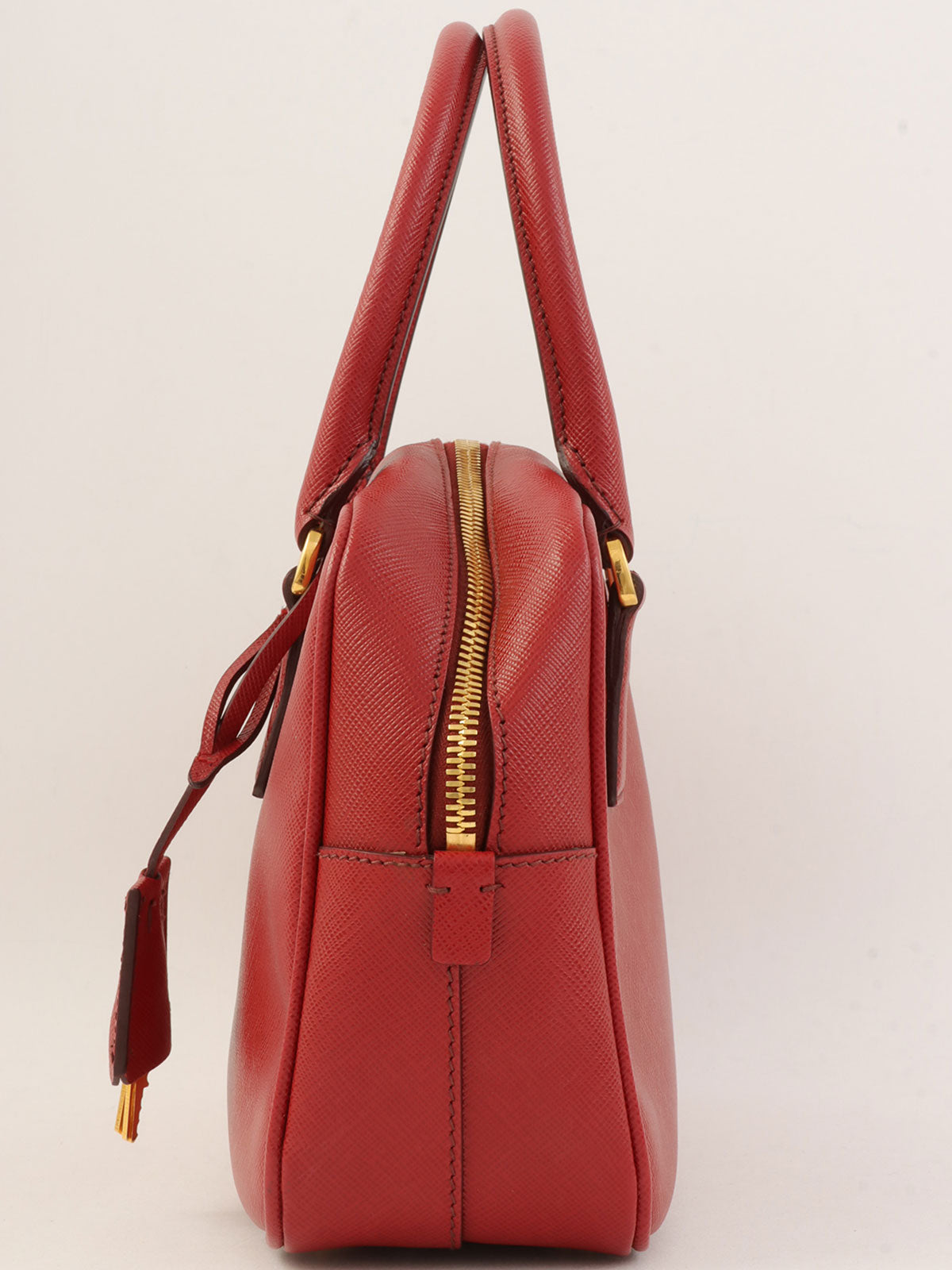 Saffiano Logo Plate Handbag in Red