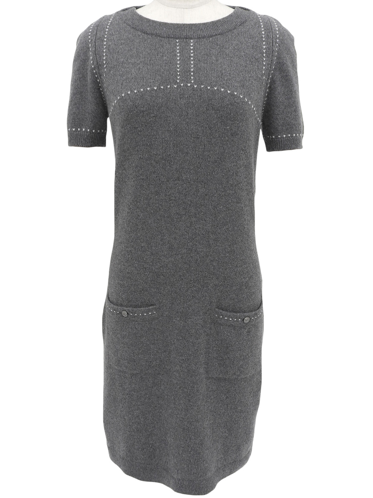2009年製 カシミアCCマークボタン半袖ニットワンピース グレー