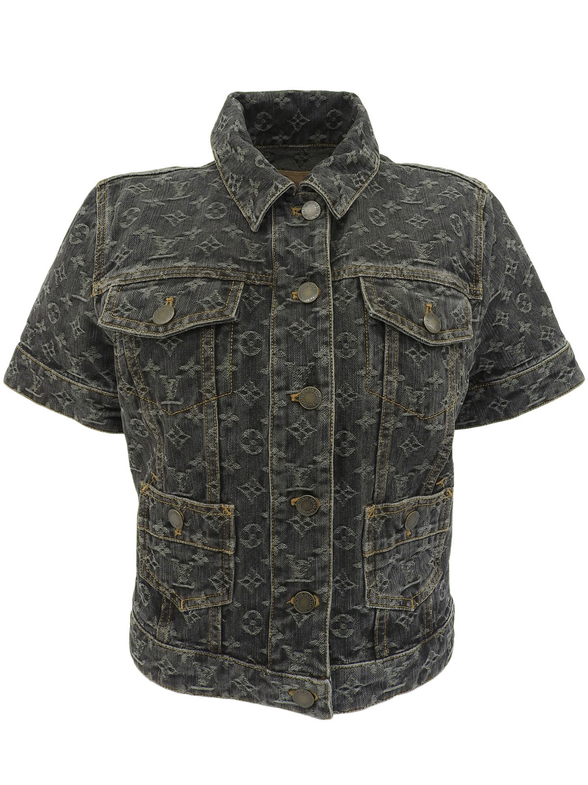 Denim Monogram Pattern Short-Sleeve Jacket #38 Gray