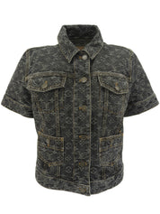 Denim Monogram Pattern Short-Sleeve Jacket #38 Gray