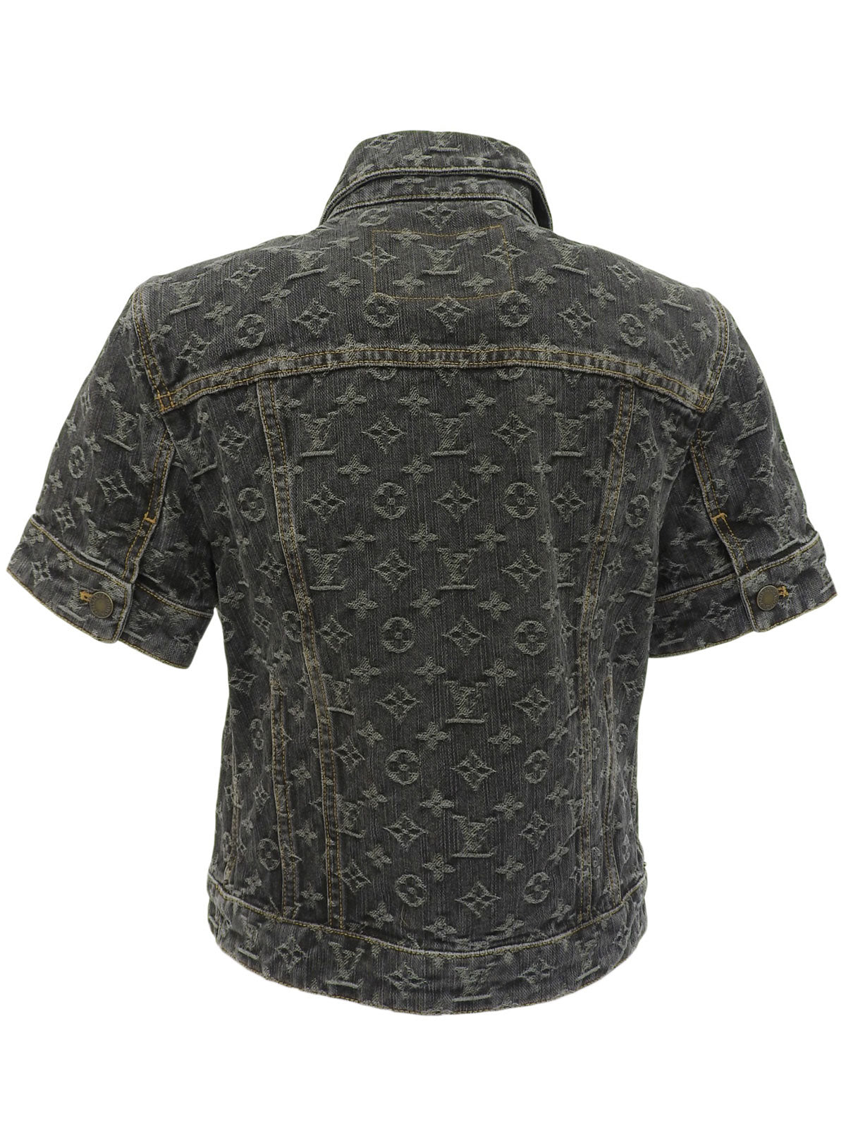 Denim Monogram Pattern Short-Sleeve Jacket #38 Gray