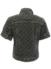 Denim Monogram Pattern Short-Sleeve Jacket #38 Gray