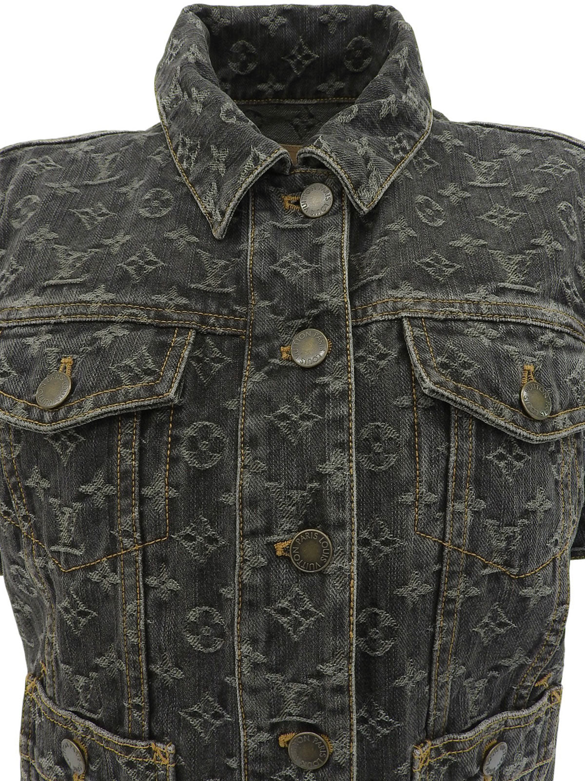 Denim Monogram Pattern Short-Sleeve Jacket #38 Gray