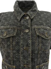 Denim Monogram Pattern Short-Sleeve Jacket #38 Gray
