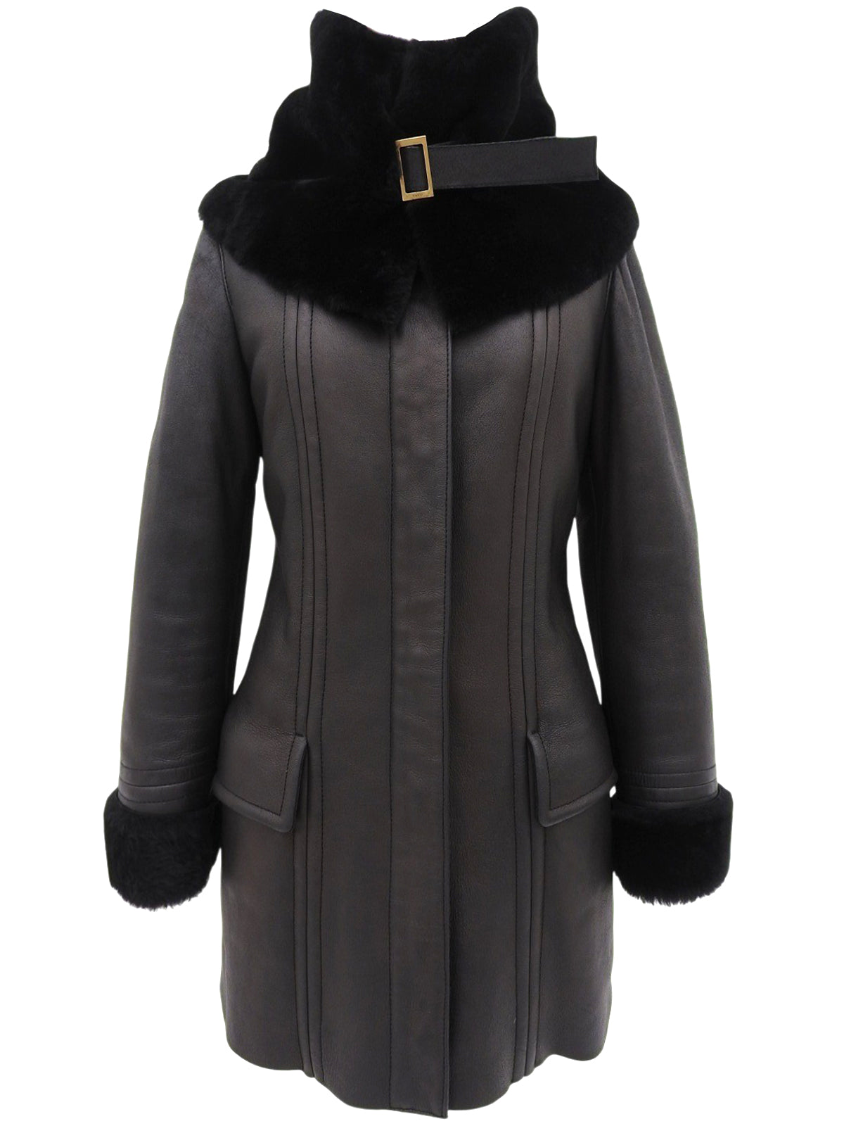 Dark brown sheepskin coat