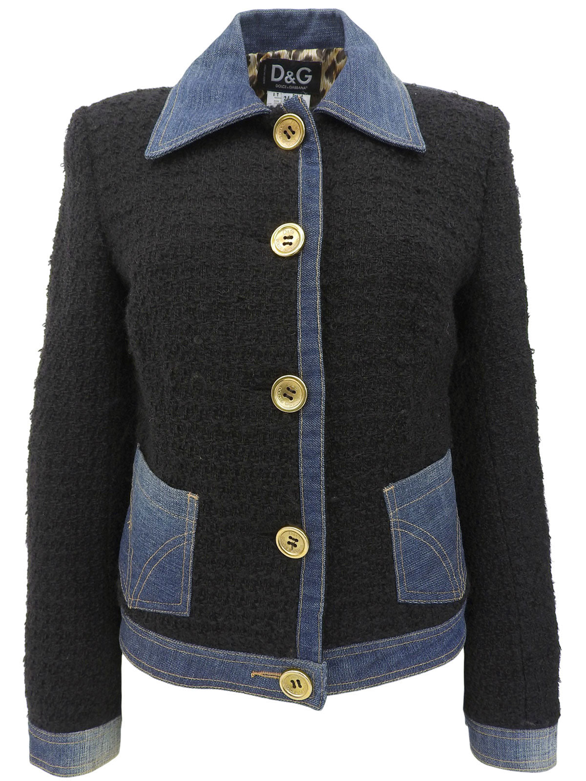 海军蓝牛仔斜纹软呢拼接logo纽扣夹克