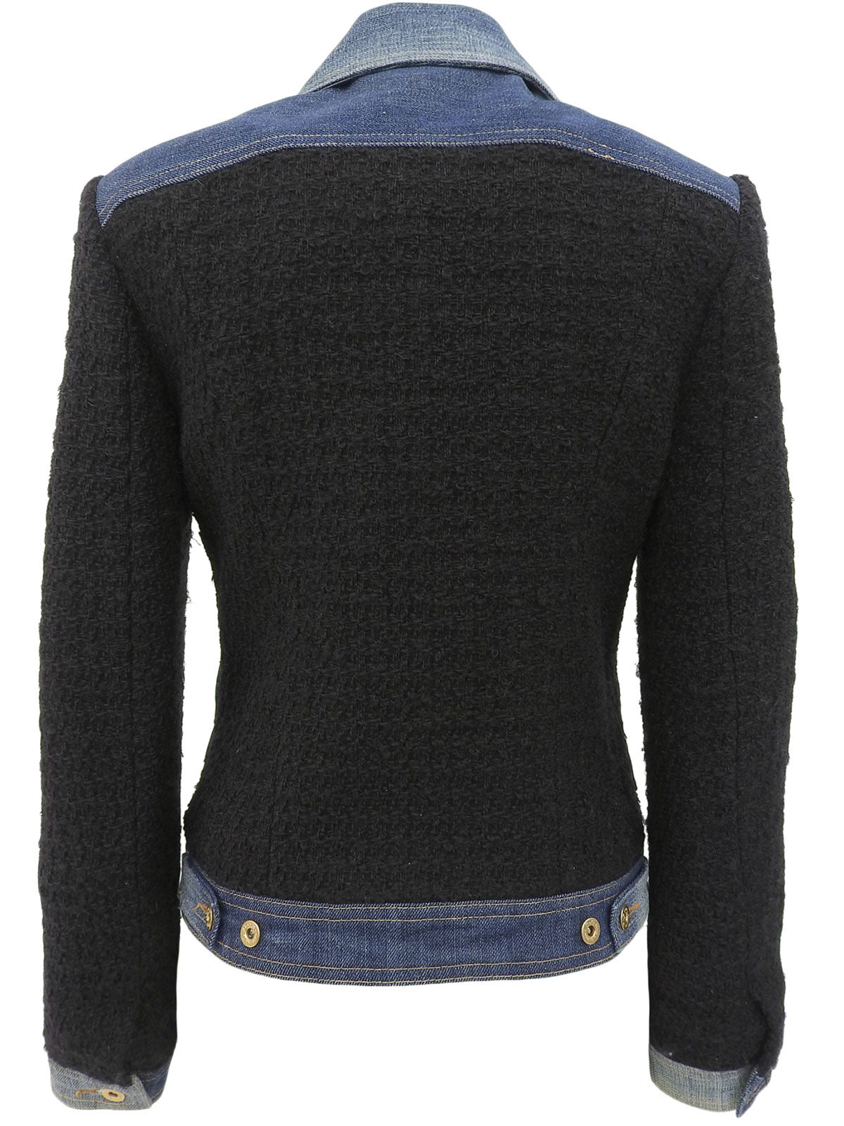 海军蓝牛仔斜纹软呢拼接logo纽扣夹克