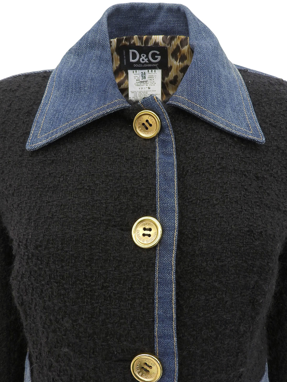 海军蓝牛仔斜纹软呢拼接logo纽扣夹克