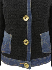 海军蓝牛仔斜纹软呢拼接logo纽扣夹克