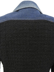 海军蓝牛仔斜纹软呢拼接logo纽扣夹克