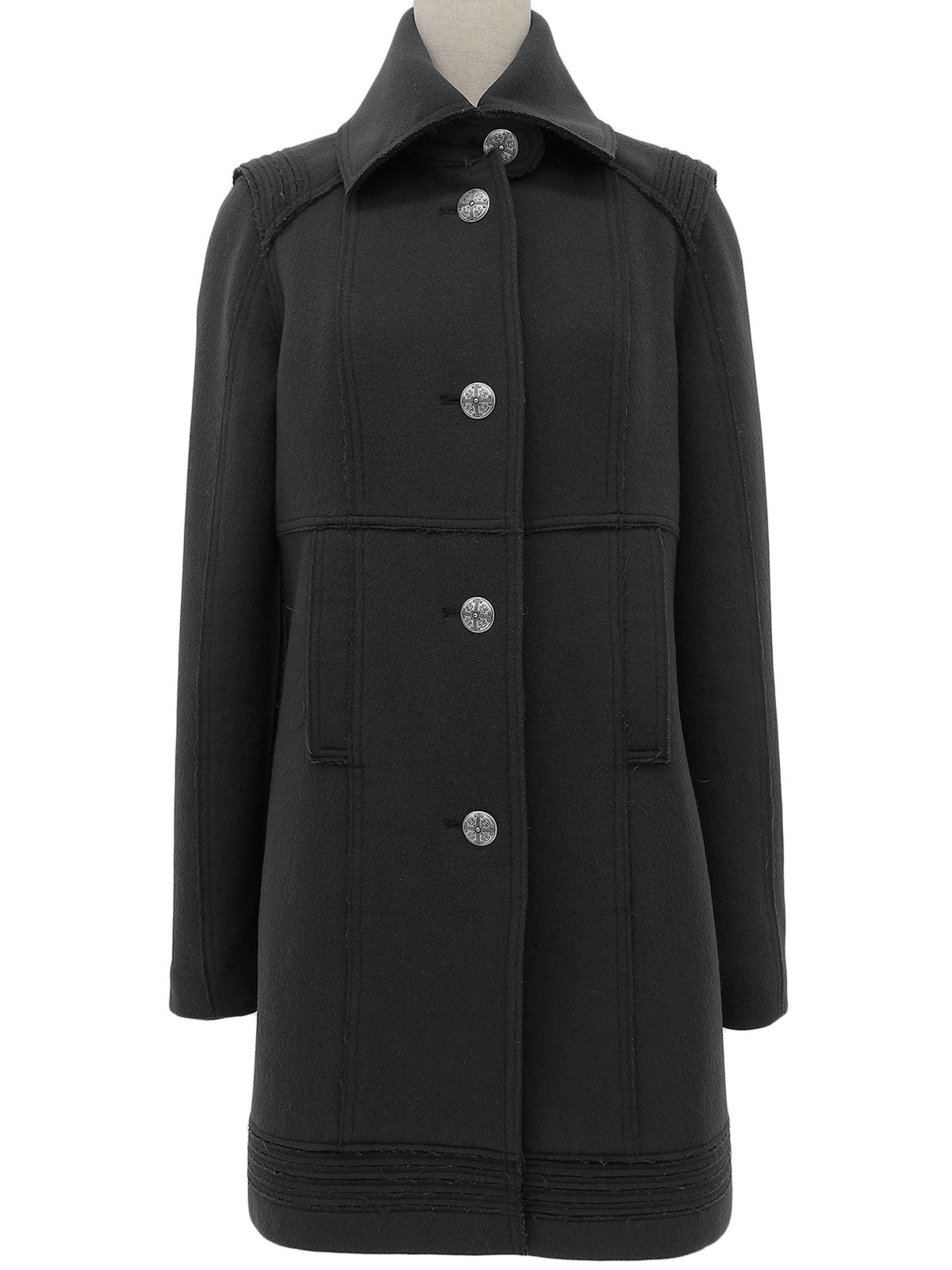 Sports Line CC Mark Button Coat, Charcoal Gray