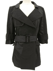 Nylon and silk combination monogram pattern double-breasted jacket in black