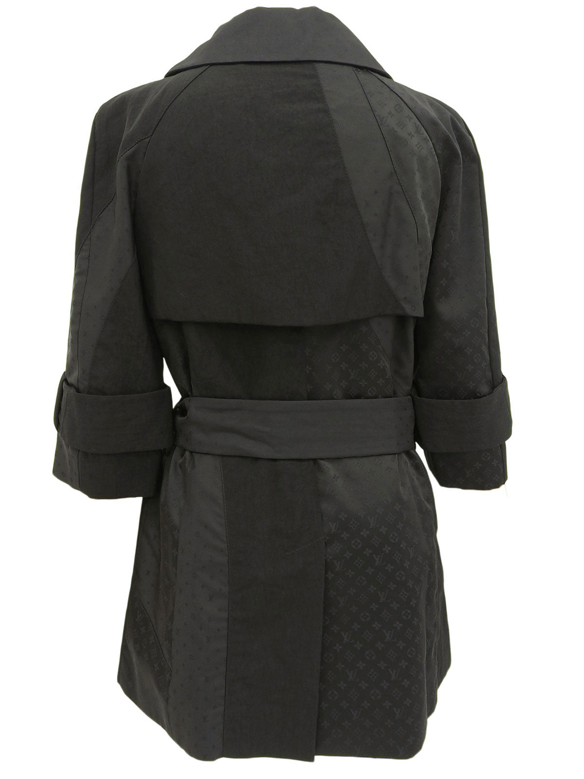 Nylon and silk combination monogram pattern double-breasted jacket in black