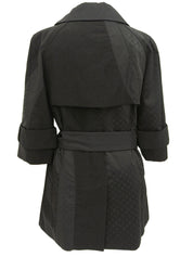 Nylon and silk combination monogram pattern double-breasted jacket in black