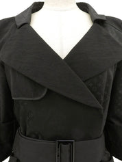 Nylon and silk combination monogram pattern double-breasted jacket in black