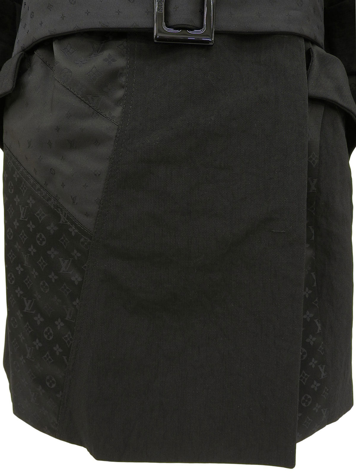 Nylon and silk combination monogram pattern double-breasted jacket in black