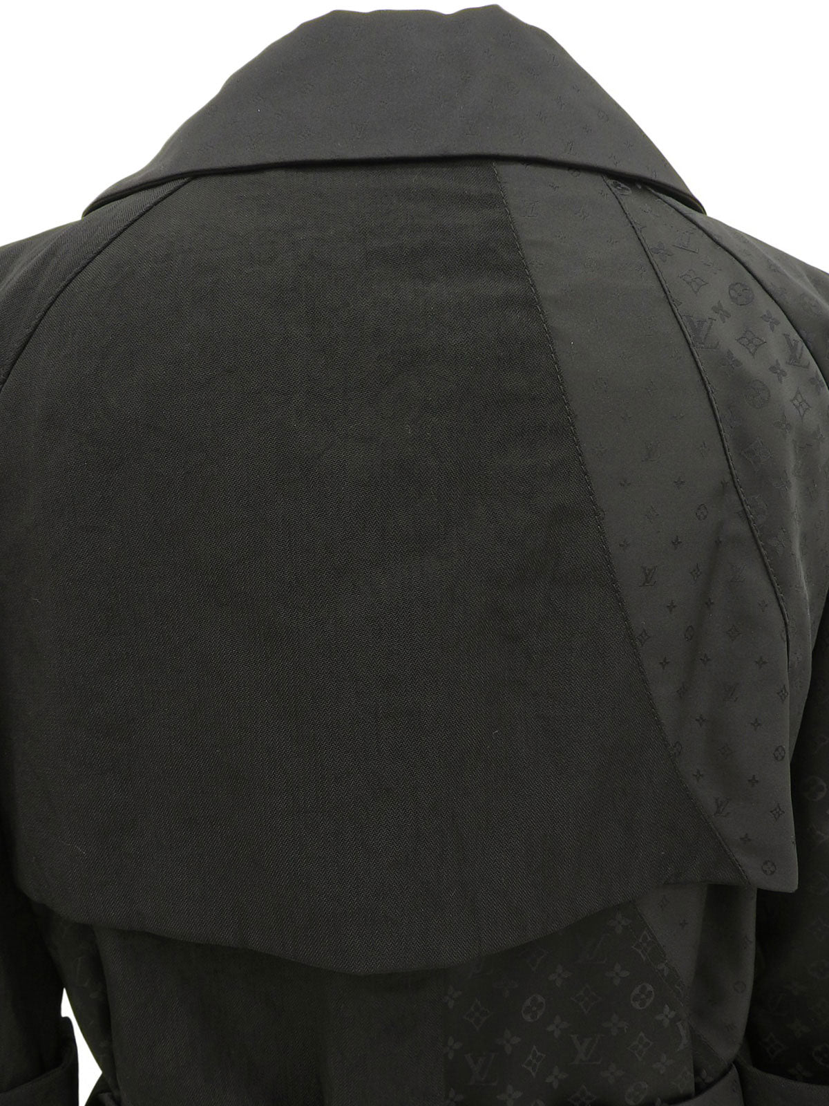 Nylon and silk combination monogram pattern double-breasted jacket in black