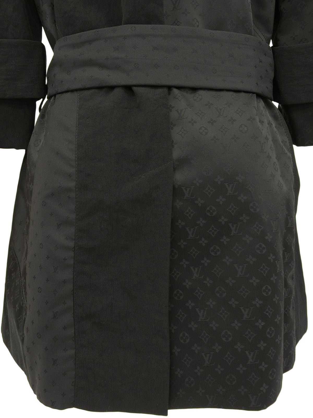 Nylon and silk combination monogram pattern double-breasted jacket in black