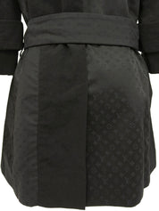 Nylon and silk combination monogram pattern double-breasted jacket in black