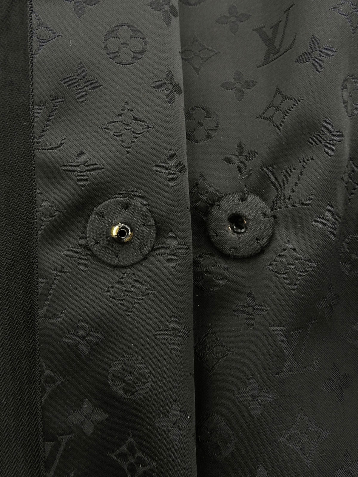 Nylon and silk combination monogram pattern double-breasted jacket in black