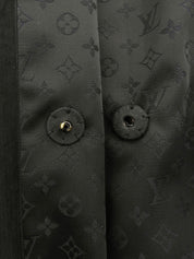 Nylon and silk combination monogram pattern double-breasted jacket in black
