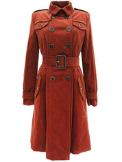 Velour Logo Button Long Coat in Brick