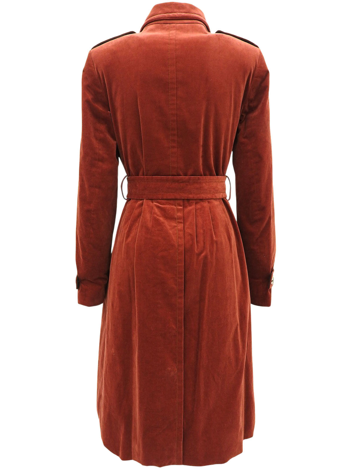 Velour Logo Button Long Coat in Brick