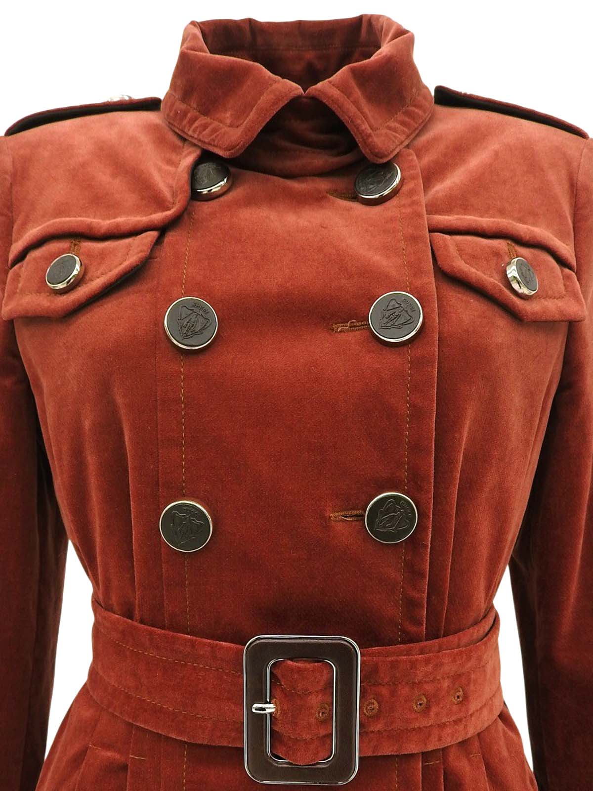 Velour Logo Button Long Coat in Brick