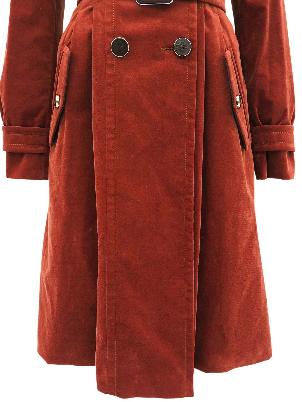 Velour Logo Button Long Coat in Brick