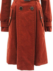 Velour Logo Button Long Coat in Brick